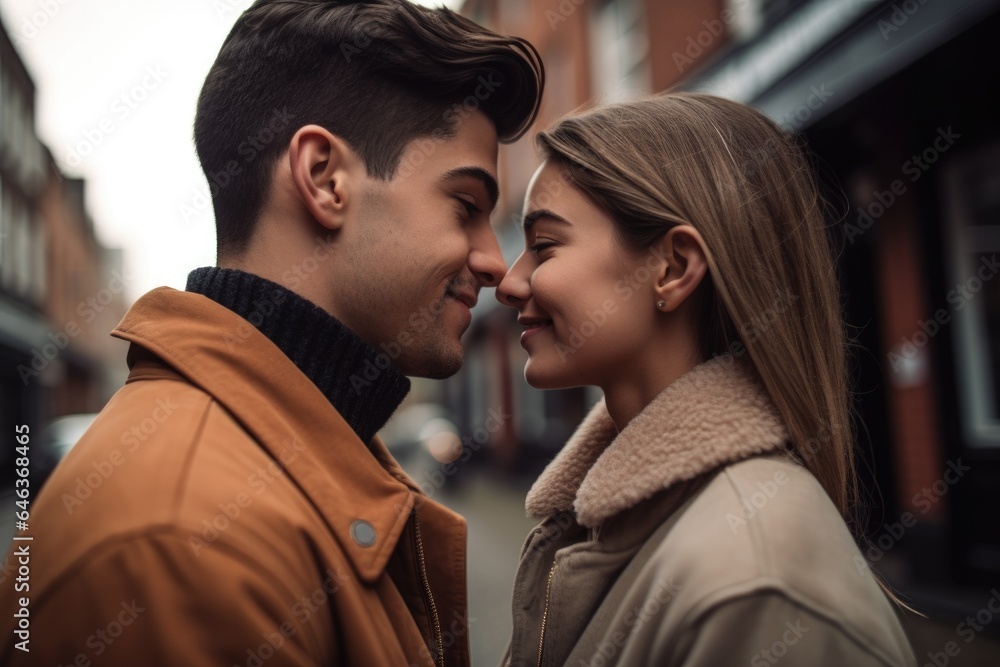 shot of a young couple sharing an affectionate moment in the city shot of a young couple sharing an affectionate moment in the city
