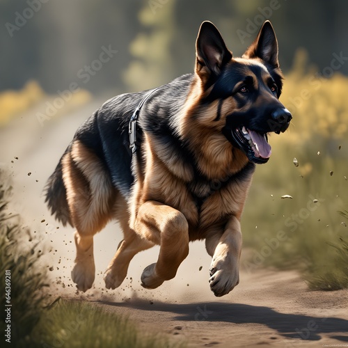 German Shepherd dog running fast 