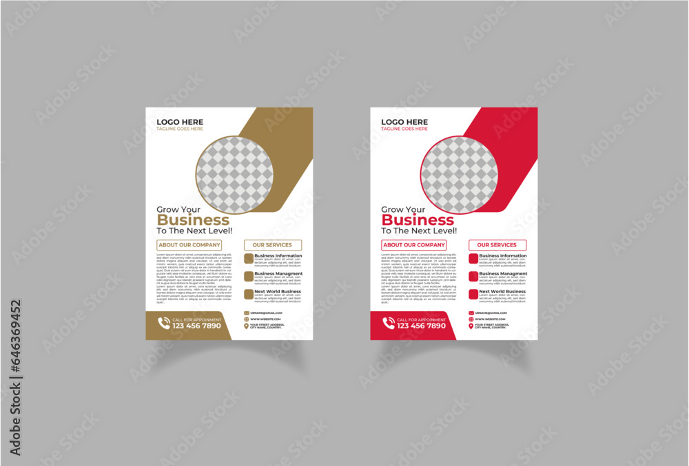 Business flyer template,  Space for photo background, vector illustration template in A4 size, Red and dark yellow color