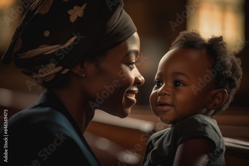 Fotobehang shot of a female baptist and her baby boy