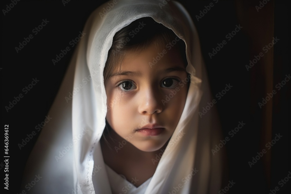 shot of an innocent girl wearing a baptismal gown