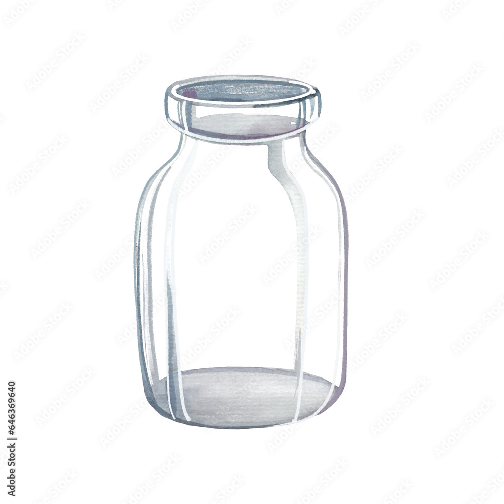 watercolor hand drawn glass jars, vases, isolated picture