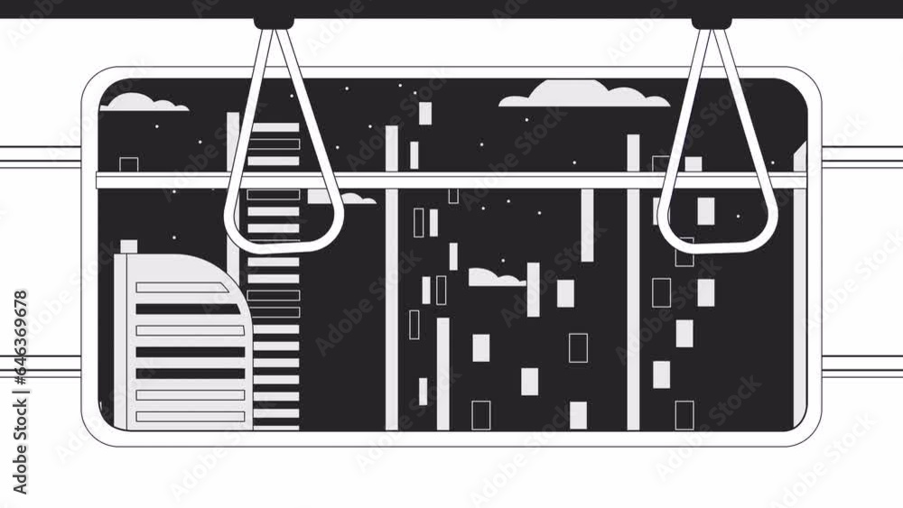 Inside subway train window bw outline cartoon animation. 4K video ...