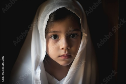 Fototapet shot of an innocent girl wearing a baptismal gown