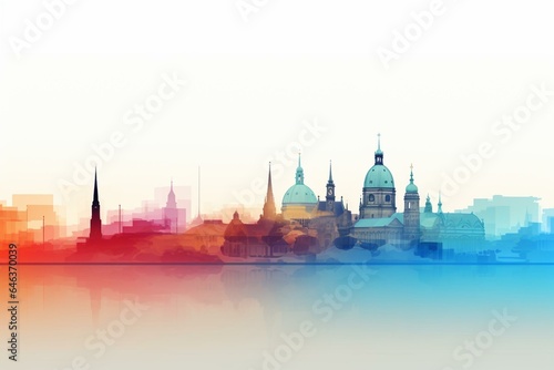 Multi-layered gradient portraying Hannover's famous landmarks in the skyline. Generative AI