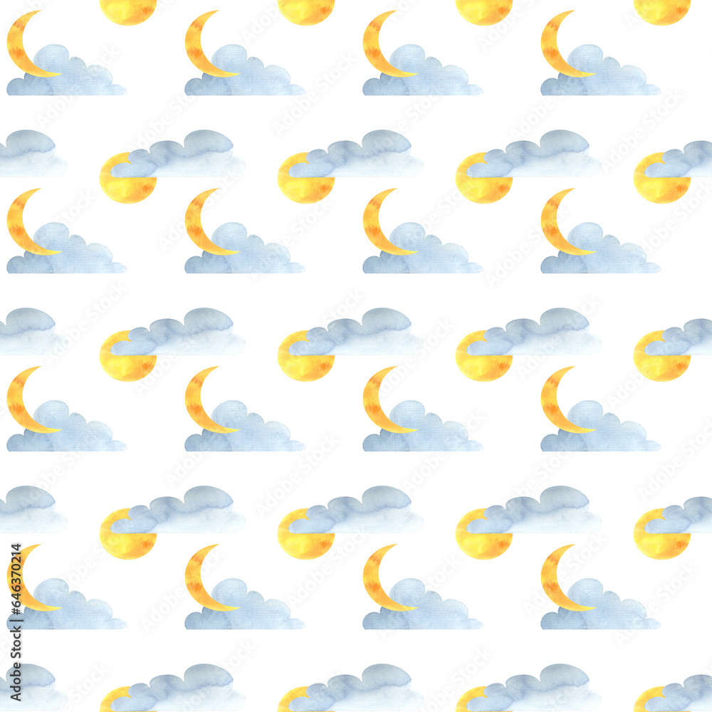 Fototapeta premium sun moon month cloud painted watercolor,