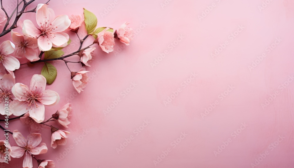 pink cherry blossom frame on pink background 