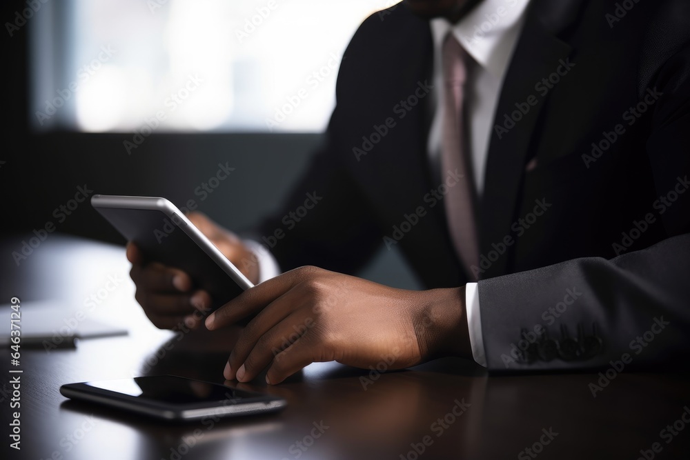 cropped shot of a young businessman working on a digital tablet in an office cropped shot of a young businessman working on a digital tablet in an office