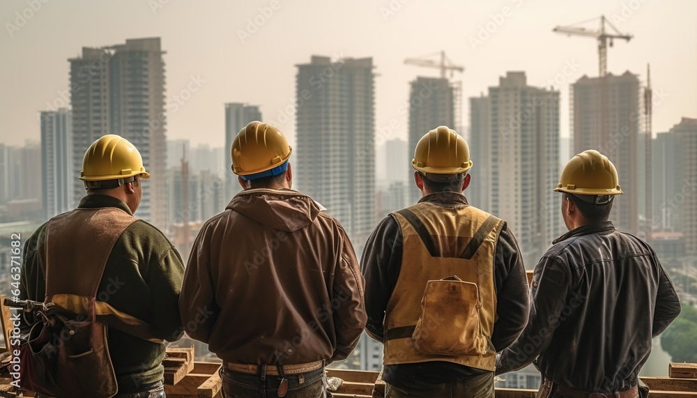 group of engineer on a construction site. Working on the roof . group of engineer on a construction site. Working on the roof .