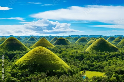 colorful depiction of the hilly landscape on Bohol, PH. Generative AI photo