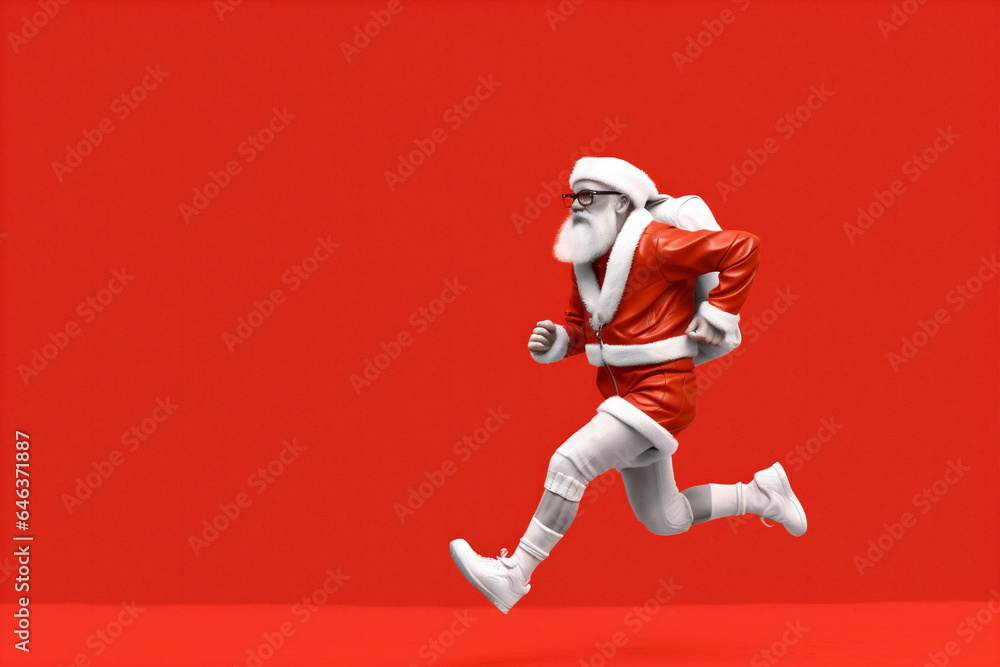man run christmas santa claus quick gift isolated present red holiday. Generative AI. man run christmas santa claus quick gift isolated present red holiday. Generative AI.