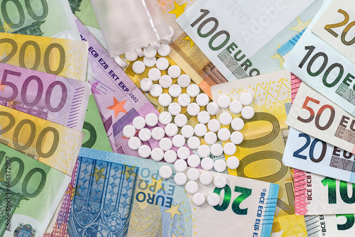 Blister packs pills or antibioticand EU euro money. Healthcare concept