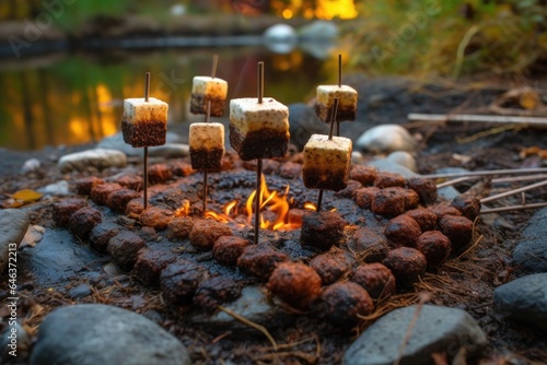 burnt marshmallow skewers near extinguished fire pit