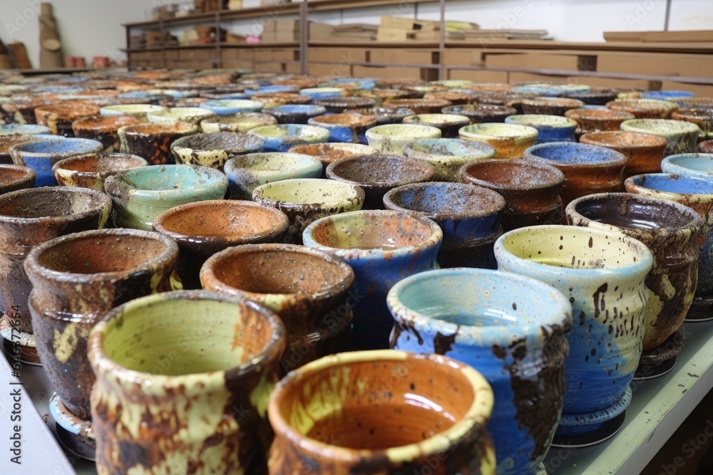 glazed pottery pieces cooling after kiln firing glazed pottery pieces cooling after kiln firing