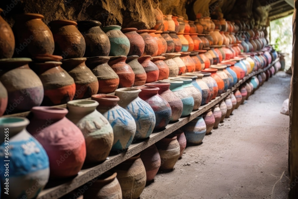 Fototapeta premium ceramic pots lined up inside a traditional kiln