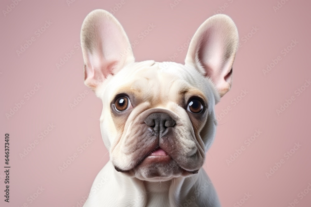 french bulldog smiling face studio shot on color wall background