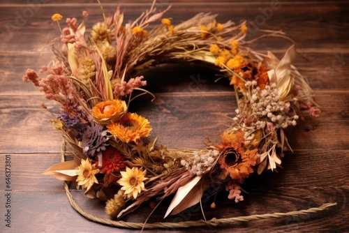 autumn wreath with dried flowers and foliage