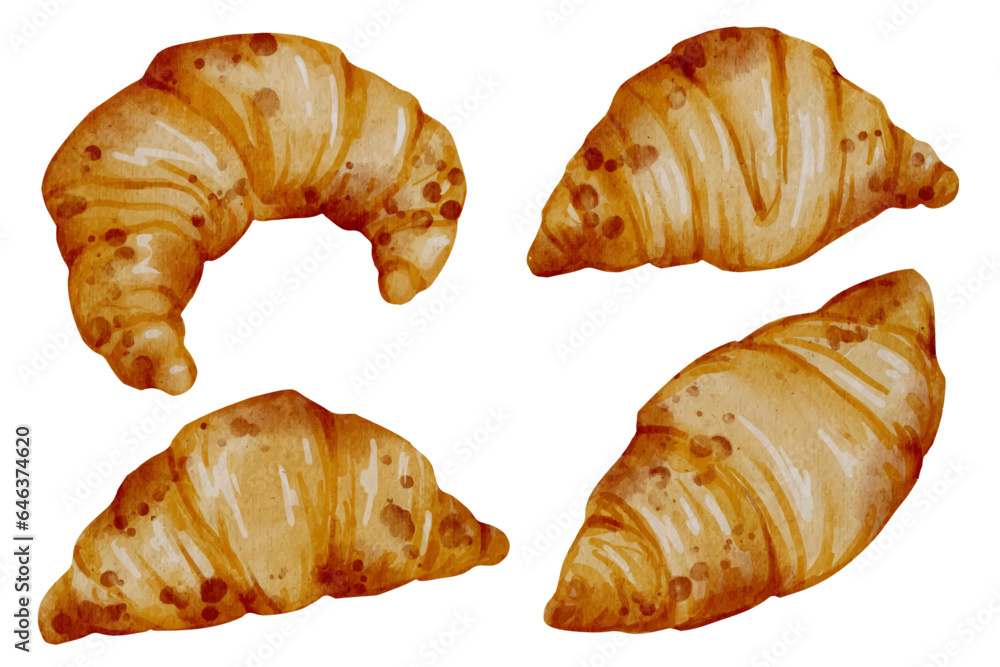 Set of sweet pastries, crispy croissants.Vector graphics.