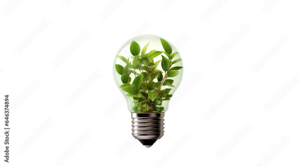 Bulb with leaves, concept of recycling and renewable energy Bulb with leaves, concept of recycling and renewable energy