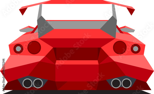 Sports red car isolated on white background. Rear view. Abstract polygonal vector illustration.