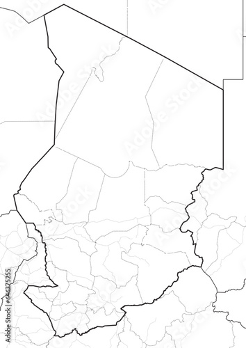 Chad country simple line maps, country regions, white background, black lines (ID: 646375255)