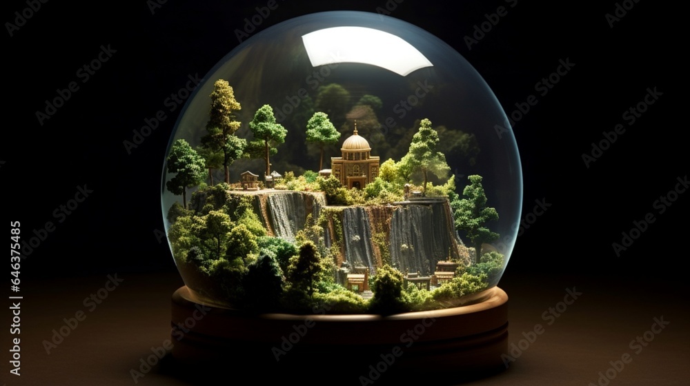 Craft an inspiring picture of a glass globe with a miniature geothermal power plant inside, showcasing the utilization of Earth's natural heat for energy generation Craft an inspiring picture of a glass globe with a miniature geothermal power plant inside, showcasing the utilization of Earth's natural heat for energy generation