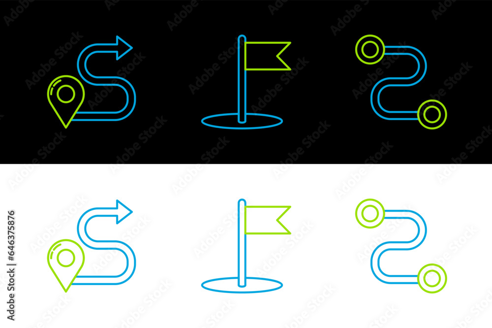 Set line Route location, and Flag icon. Vector Set line Route location, and Flag icon. Vector