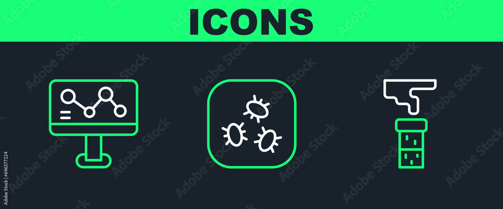 Set line Test tube and flask, Chemical formula and Bacteria icon. Vector Set line Test tube and flask, Chemical formula and Bacteria icon. Vector