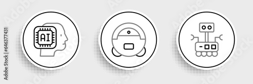 Set line Robot, Humanoid robot and vacuum cleaner icon. Vector