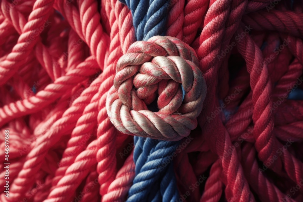 close-up of ropes and knots on deflated balloon
