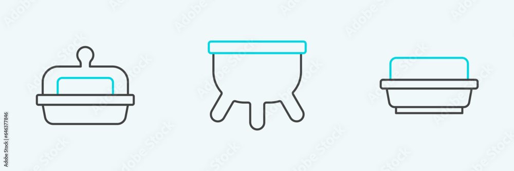 Set line Butter in a butter dish, and Udder icon. Vector Set line Butter in a butter dish, and Udder icon. Vector