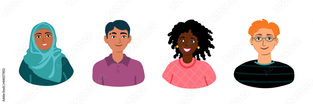 Four young people diverse students or coworkers Four young people diverse students or coworkers