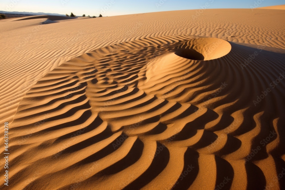 Naklejka premium turbine shadow interacting with patterns on a sand dune