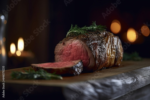 Beef roast served for Christmas dinner. Generative Ai