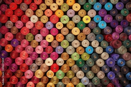 silk thread spools arranged in a colorful pattern
