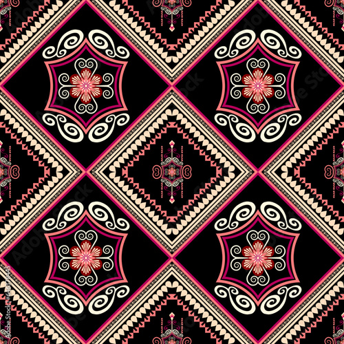 Seamless pattern with fantasy flowers, natural wallpaper, floral decoration curl illustration. Paisley print hand drawn elements.Geometric ethnic pattern seamless flower color