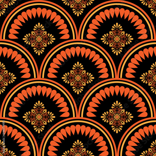 Seamless pattern with fantasy flowers, natural wallpaper, floral decoration curl illustration. Paisley print hand drawn elements.Geometric ethnic pattern seamless flower color