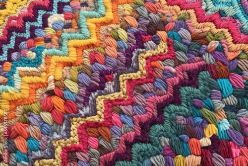 close-up of colorful rug hooking patterns
