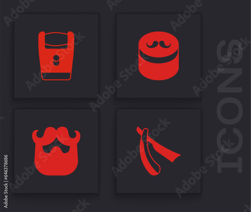 Set Straight razor, Electric blade, Gel wax for hair styling and Mustache and beard icon. Vector