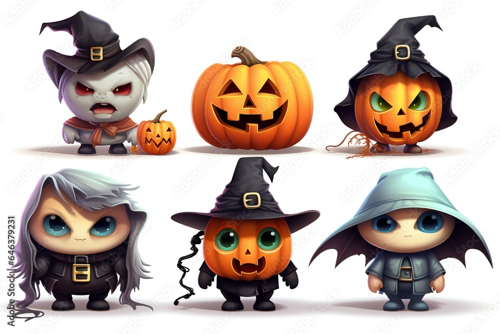 Cute Halloween Characters Clip art isolated on white background Generative AI