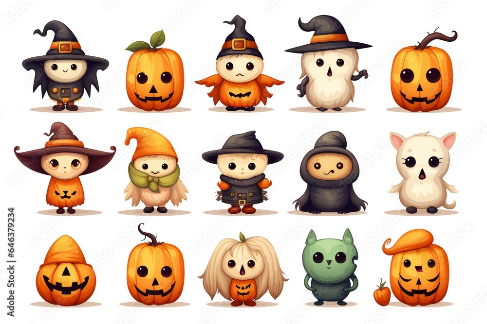 Obraz premium Cute Halloween Characters Clip art isolated on white background Generative AI