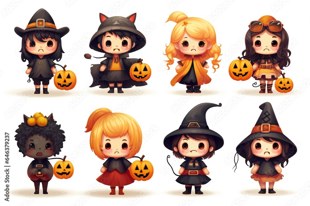 Cute Halloween Characters Clip art isolated on white background Generative AI Cute Halloween Characters Clip art isolated on white background Generative AI