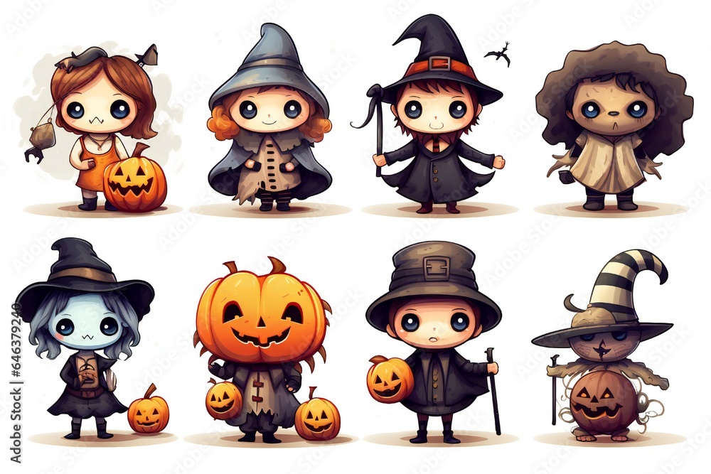 Cute Halloween Characters Clip art isolated on white background Generative AI Cute Halloween Characters Clip art isolated on white background Generative AI