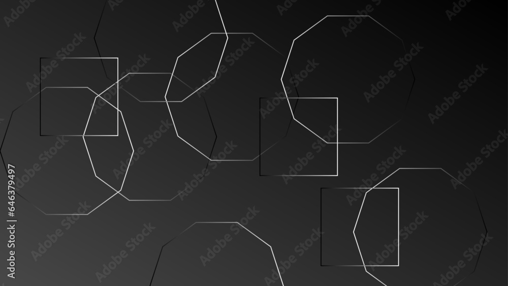 Black abstract background with geometric shape. Modern gold circle lines pattern. Horizontal banner template. Suit for cover, banner, brochure, corporate, poster, presentation, website