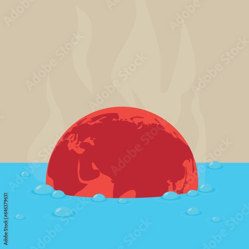 Illustration of the earth in boiling water.