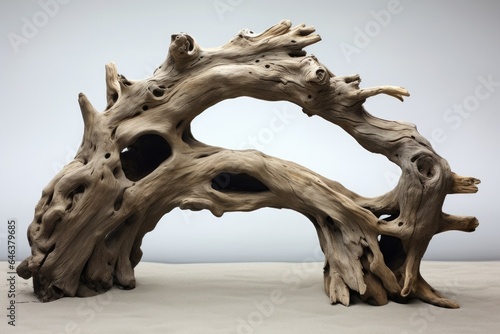 a piece of driftwood entwined with a stone shaped like an animal