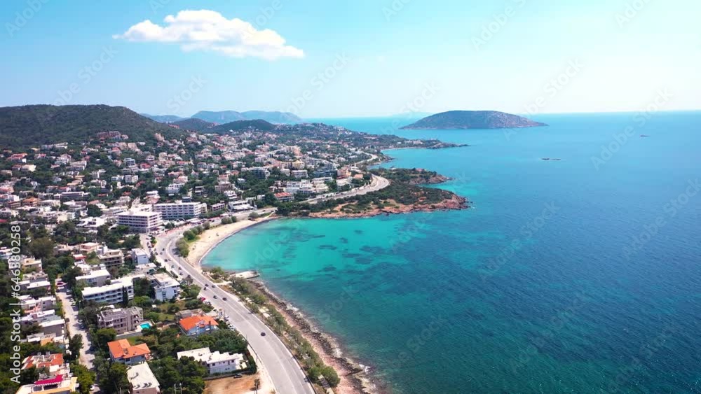 Amazing turquoise water in the Agean coast of Attica Sunio filmed by drone. Amazing turquoise water in the Agean coast of Attica Sunio filmed by drone.