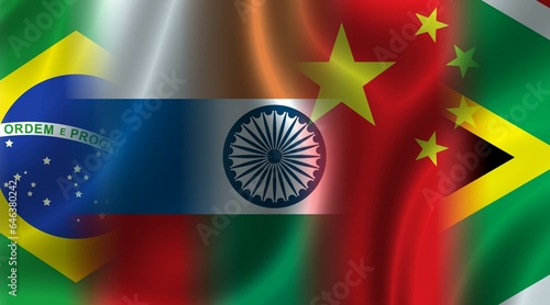 BRICS flags of the five countries which are member states of the BRICS association