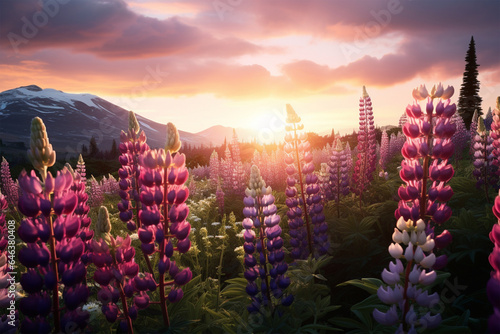 Close-up View of a bright, blooming lupine flower in Nature photo