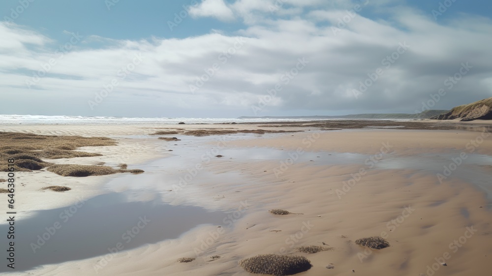 Serenity of the Seaside Tranquil Low Tide Beach Scene